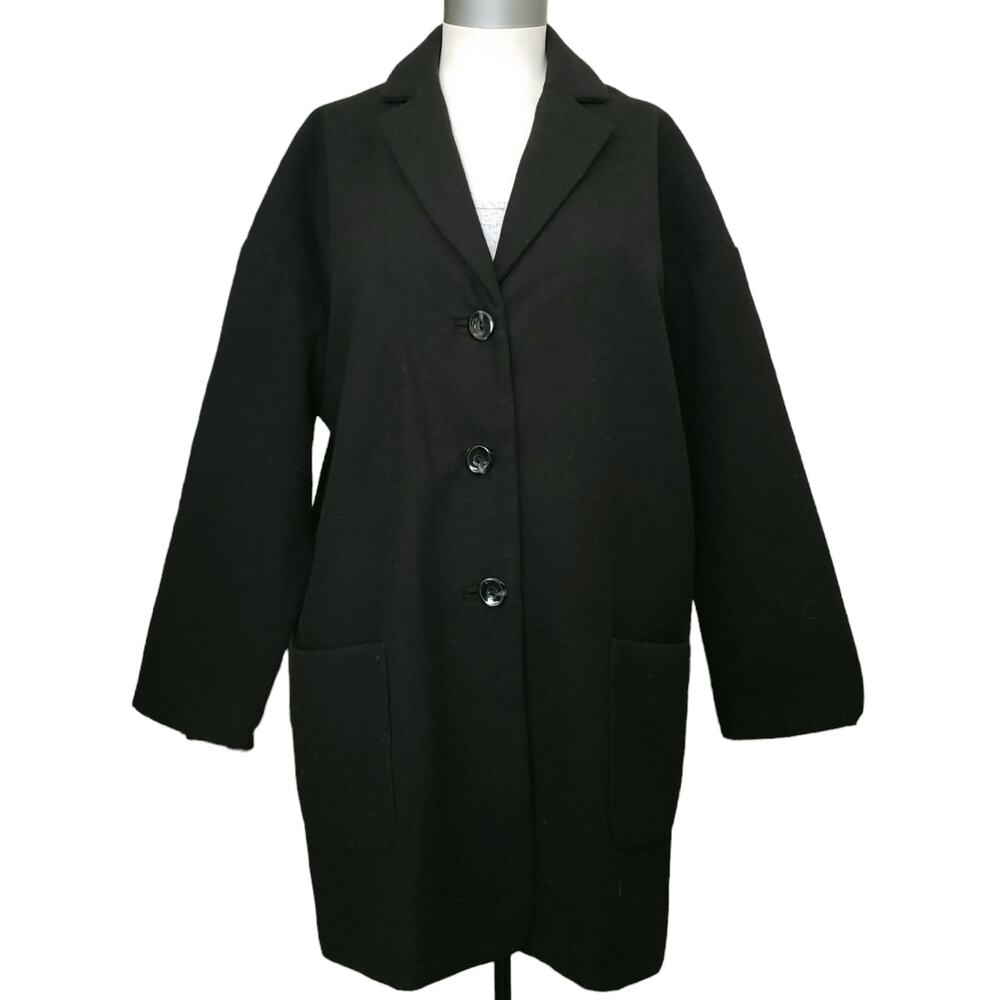 TOPSHOP oversized boyfriend single breasted button front basic black coat Size 8